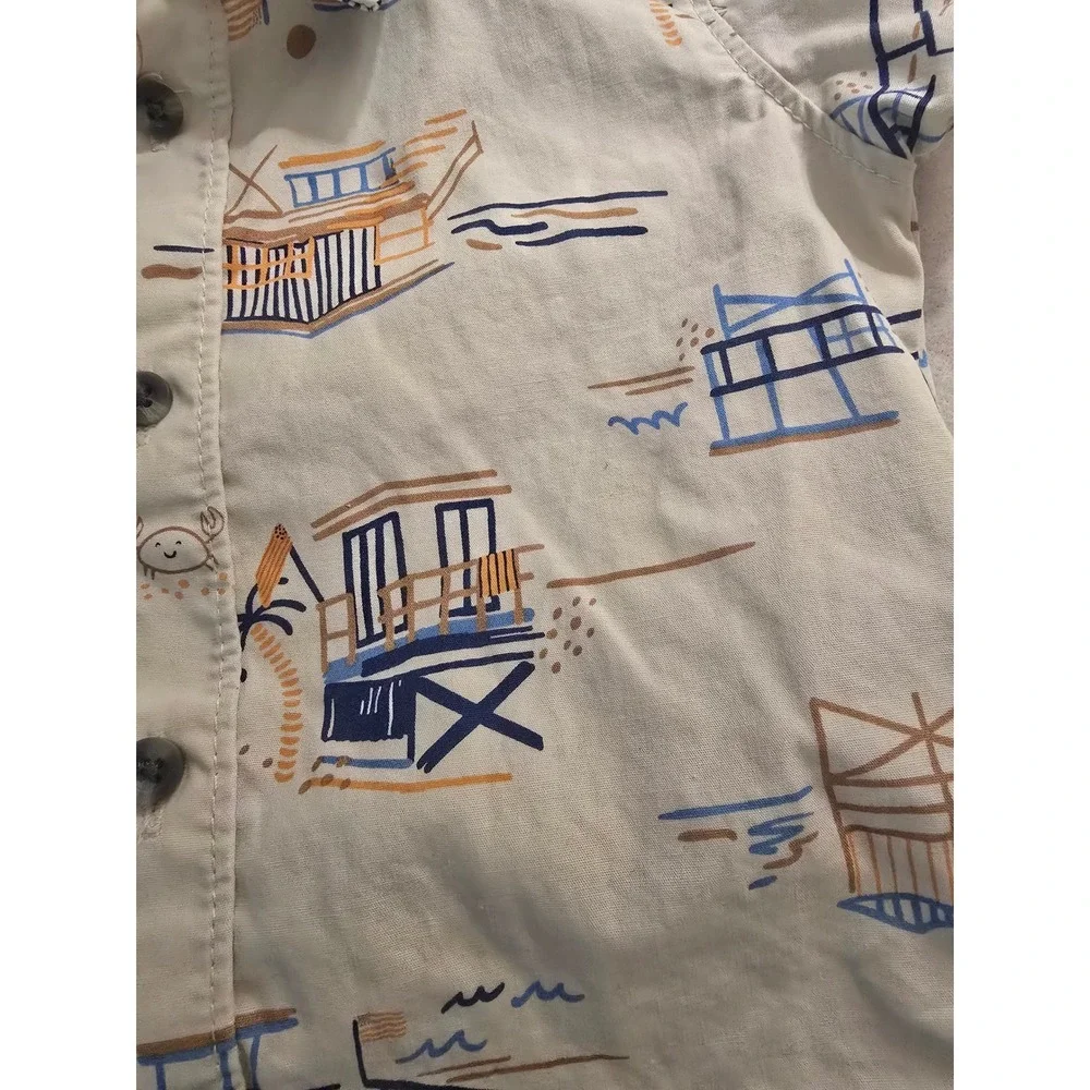Do Not Buy Sold Out! Lifeguard Stand Crab Print Shirt and Shorts Set Cream
